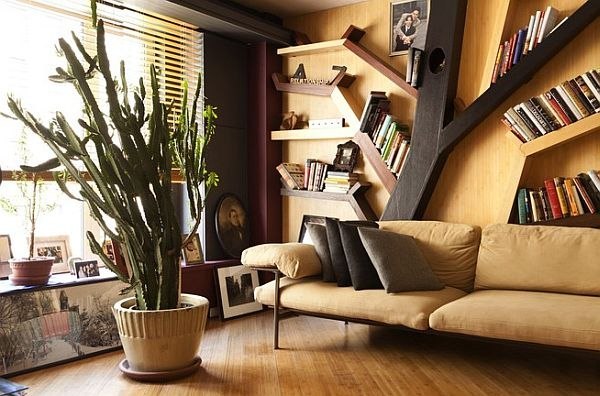 Mẫu Kệ gỗ treo tường phòng khách hình cây